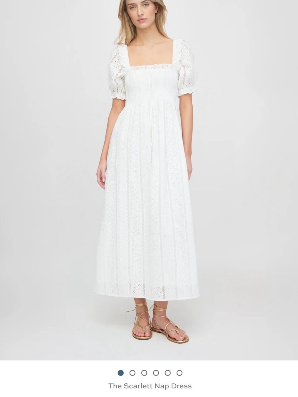 Hill House White Eyelet Maxi Dress with Square Neck and Puff Sleeves size small